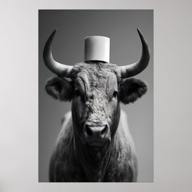 Poster Funny Bull Bathroom Art Print, Toilet Paper Humor (Frente)