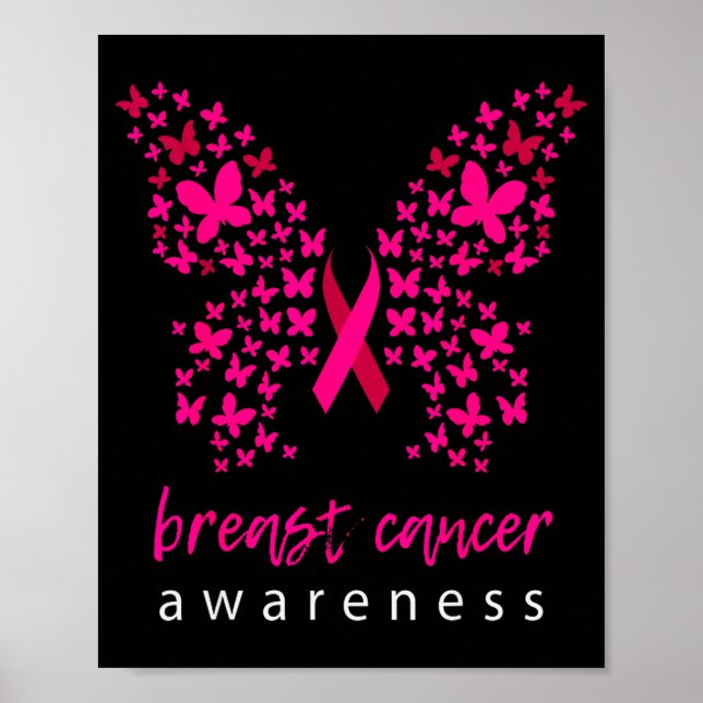 Poster Funny Butterfly Breast Cancer Awareness Ribbon  (Frente)