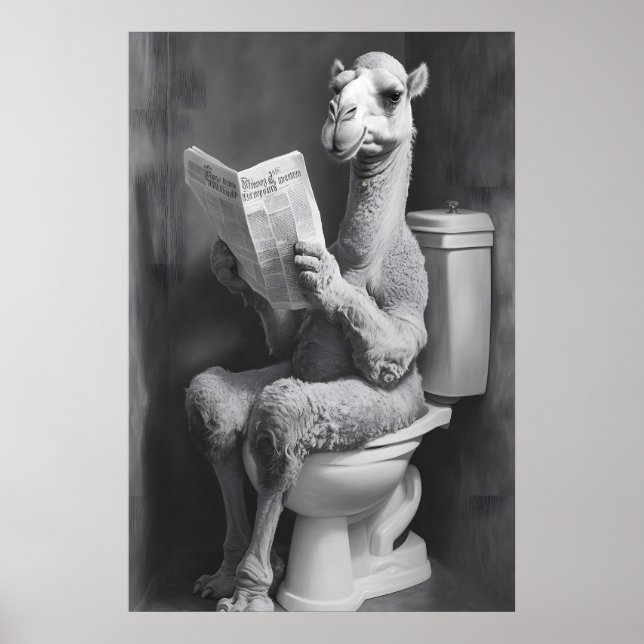 Poster Funny Camel Bathroom Print, Newspaper Toilet (Frente)
