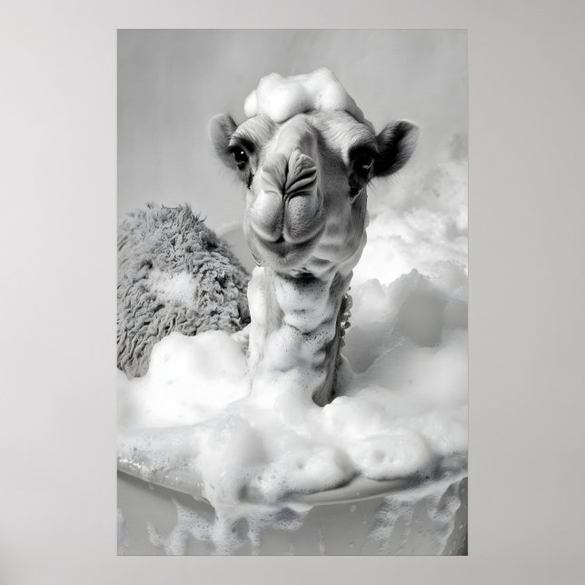 Poster Funny Camel in Bathtub Print, Vintage Bathroom (Frente)