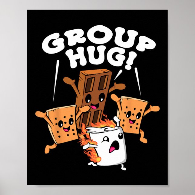 Poster Funny Camping Smores Group Hug Marshmallow Chocola (Frente)