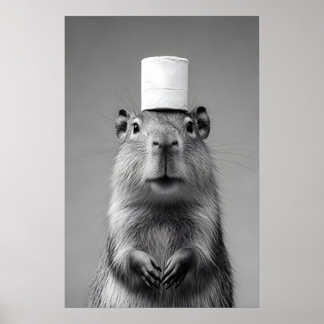 Poster Funny Capybara Bathroom Art Print, Toilet Paper (Frente)