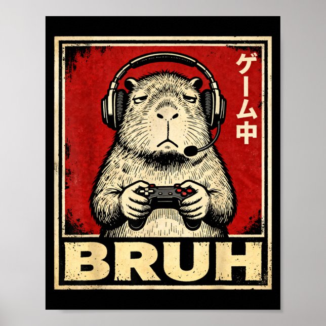 Poster Funny Capybara Gamer Bruh Graphic Tee Men Boys Tee (Frente)