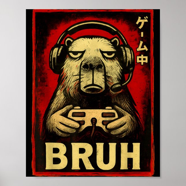 Poster Funny Capybara Gamer Bruh Graphic Tee Men Boys Tee (Frente)