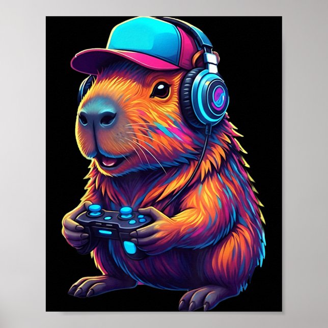 Poster Funny Capybara Gamer Gaming Video Games Capybara  (Frente)