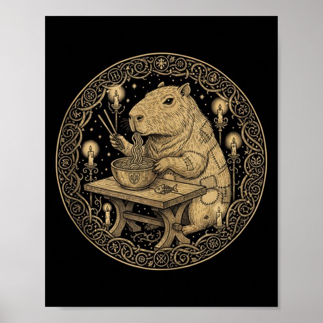 Poster Funny Capybara Old World Medieval Ramen Fantasy Vi (Frente)
