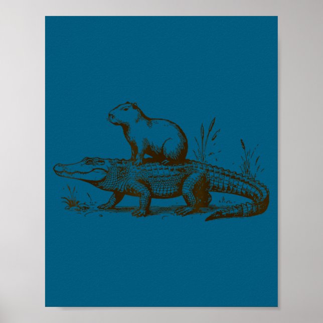 Poster Funny Capybara Riding An Alligator Men Women Capyb (Frente)