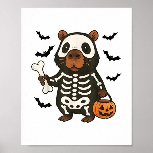 Poster Funny Capybara Skeleton Pumpkin Halloween Costume (Frente)