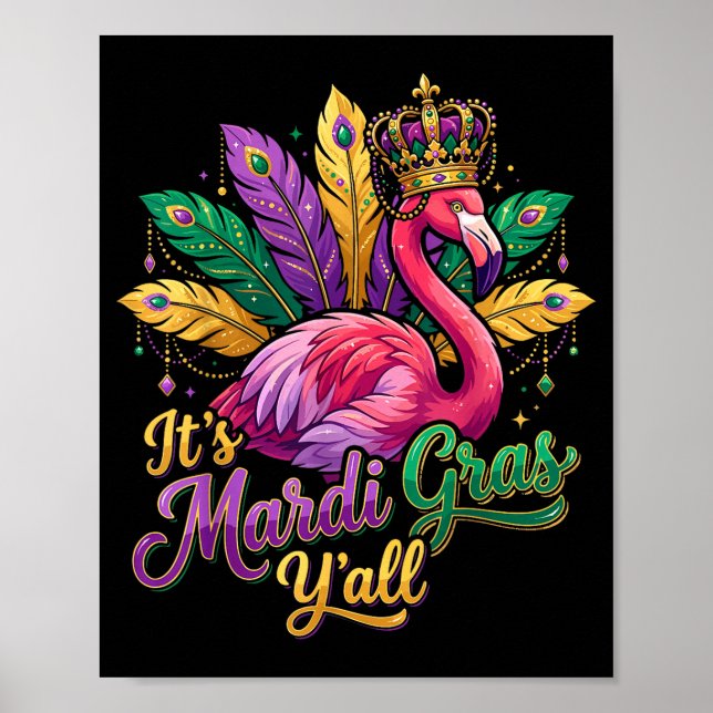 Poster Funny Carnival Party Gift Idea Flamingo Mardi Gras (Frente)
