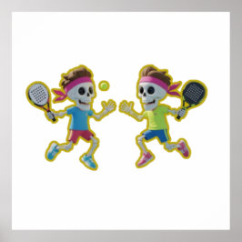 Poster Funny Cartoon Skeletons Playing Padel Tennis – 3D 