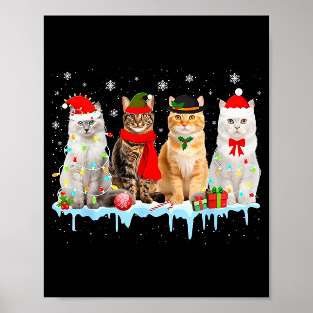 Poster Funny Cat Christmas Lights Reindeer Santa Xmas Kit (Frente)