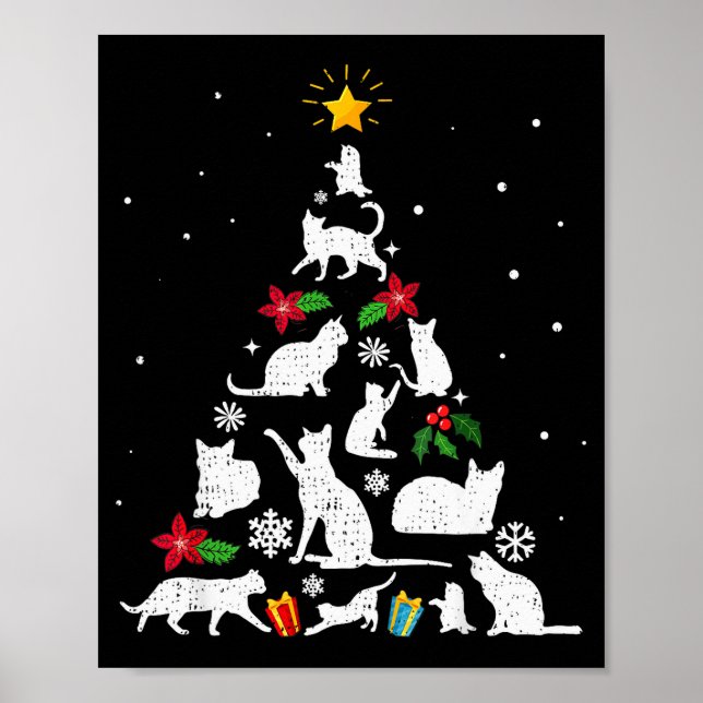 Poster Funny Cat Christmas Tree For Men Women Kids  (Frente)