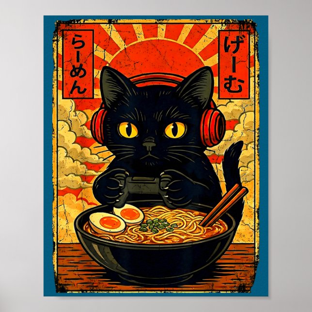Poster Funny Cat Gamer Men Anime Kawaii Gaming Headset Ca (Frente)