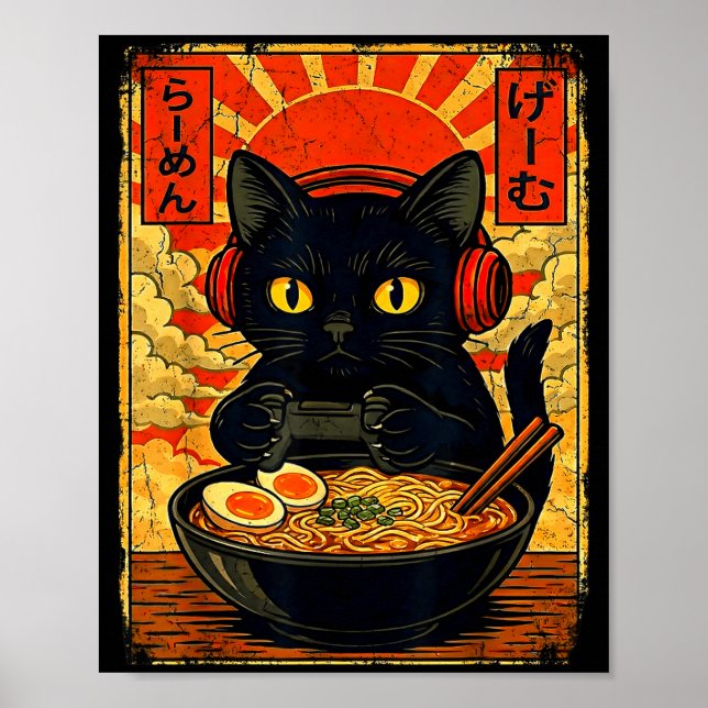 Poster Funny Cat Gamer Men Anime Kawaii Gaming Headset Ca (Frente)