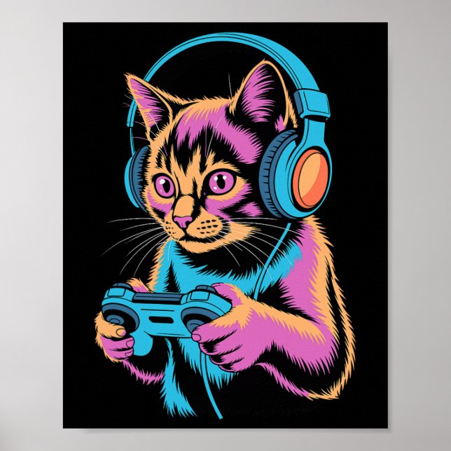 Poster Funny Cat Gaming Video Gamer Cat  (Frente)