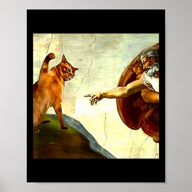 Poster Funny Cat God Creation Of Adam Meme Jesus Christia (Frente)