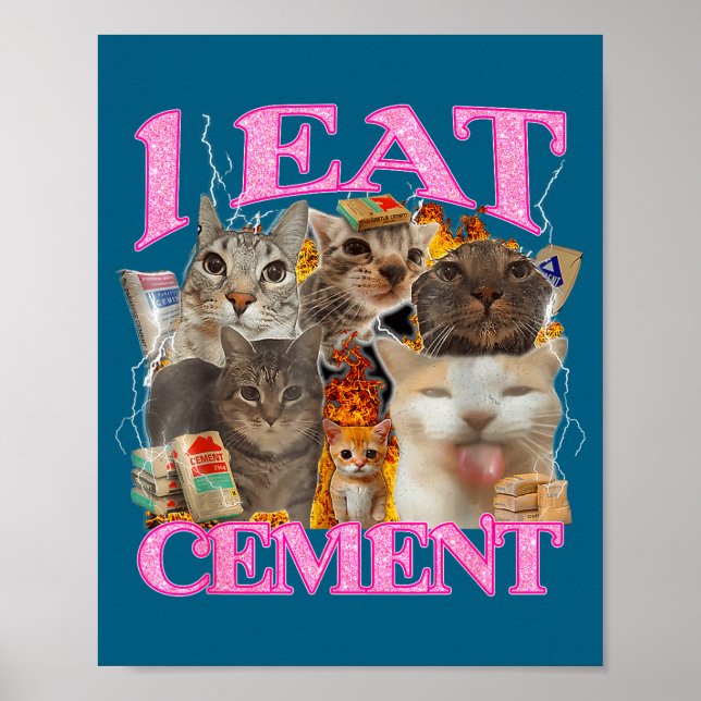 Poster Funny Cat Meme I Eat Cement Japanese Quote Animal  (Frente)
