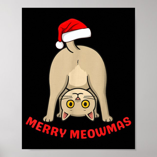 Poster Funny Cat Merry Meowmas Xmas Lover Men Women Kids  (Frente)