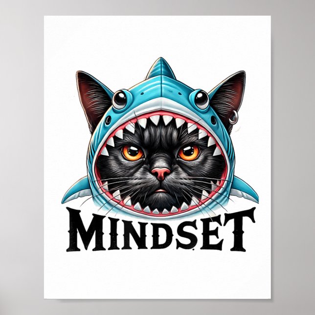 Poster Funny Cat, Mindset Motivational Saying, Shark  (Frente)