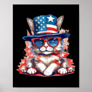 Poster Funny Cat Patriótica Eua Flag American 4 De Julho