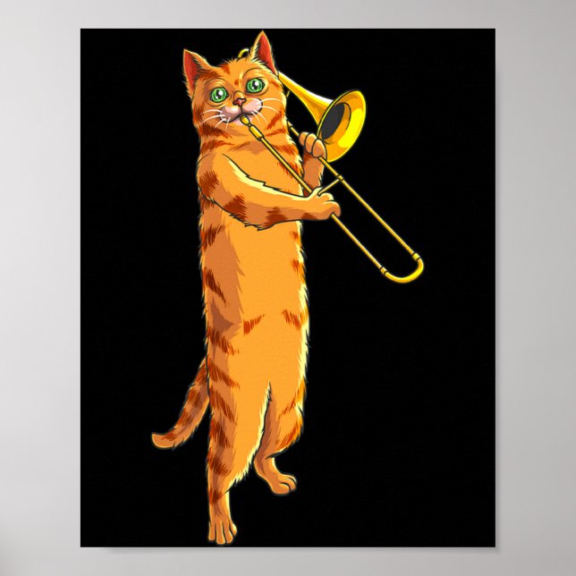 Poster Funny Cat Playing Trombone Gift Cool Kitten Musici (Frente)