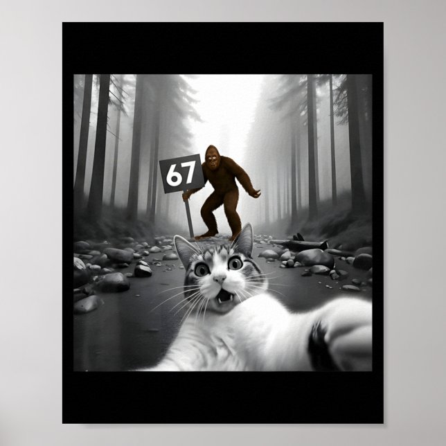 Poster Funny Cat Selfie With Bigfoot 67 Six Seven Meme Me (Frente)