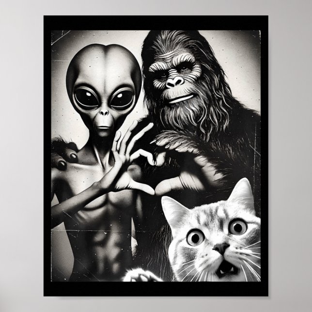 Poster Funny Cat Selfie With Romantic Bigfoot In Love Wit (Frente)