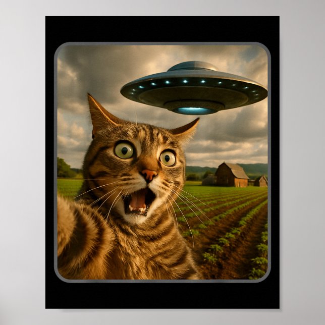 Poster Funny Cat Selfie With Ufo Alien Meme  (Frente)