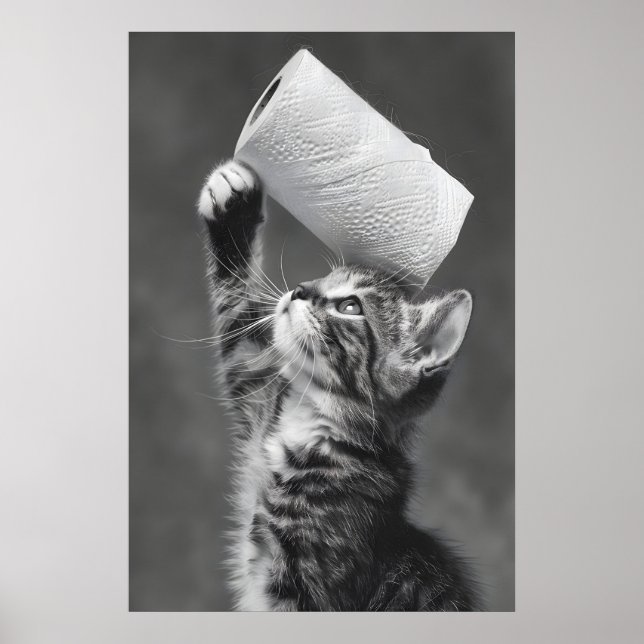 Poster Funny Cat Toilet Paper Roll Art, Whimsical (Frente)