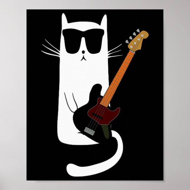 Poster Funny Cat Wearing Sungles Playing B Guitar Men Wom (Frente)