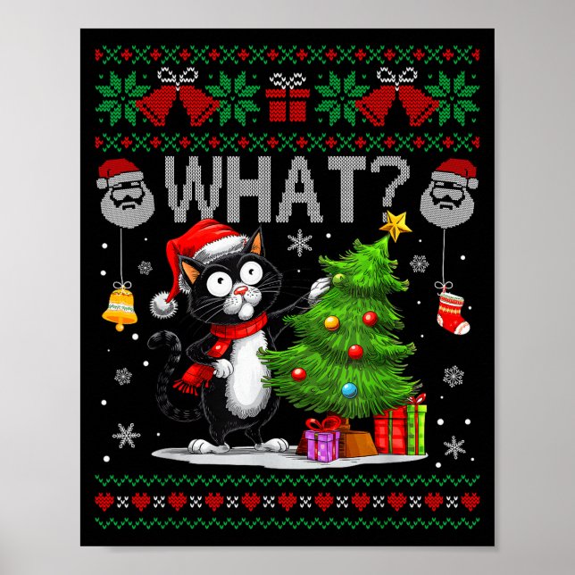 Poster Funny Cat What Black Cat Christmas Tree Ugly Xmas  (Frente)