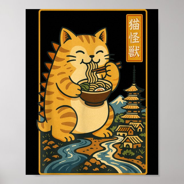 Poster Funny Catzilla Anime Ramen Japanese Cat Men Women  (Frente)