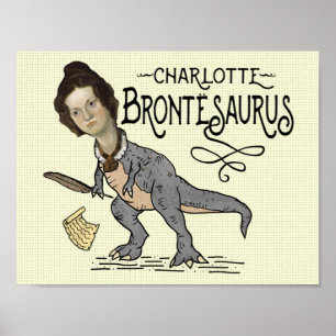 Poster Funny Charlotte Bronte Surus Dinossaur Book Reader