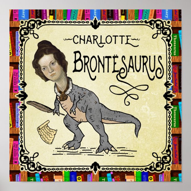 Poster Funny Charlotte Bronte Surus Dinossaur Book Reader (Frente)