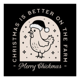 Pôster Funny chicken Christmas farm puns whimsical black