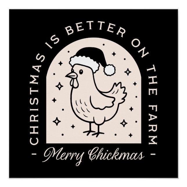 Pôster Funny chicken Christmas farm puns whimsical black (Frente)