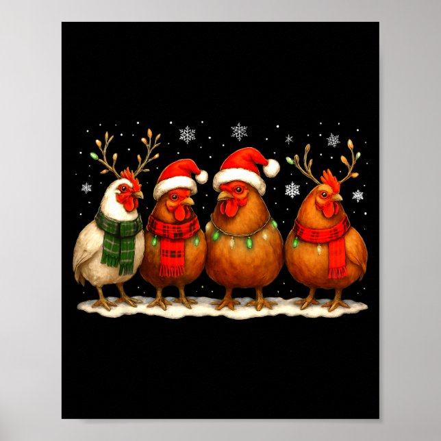 Poster Funny Chicken Christmas Lights Farm Animal Cute Xm (Frente)