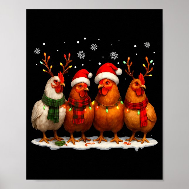 Poster Funny Chicken Christmas Lights Farm Animal Cute Xm (Frente)