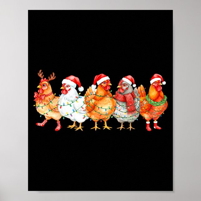 Poster Funny Chicken Christmas Lights Farm Animal Xmas Ho (Frente)