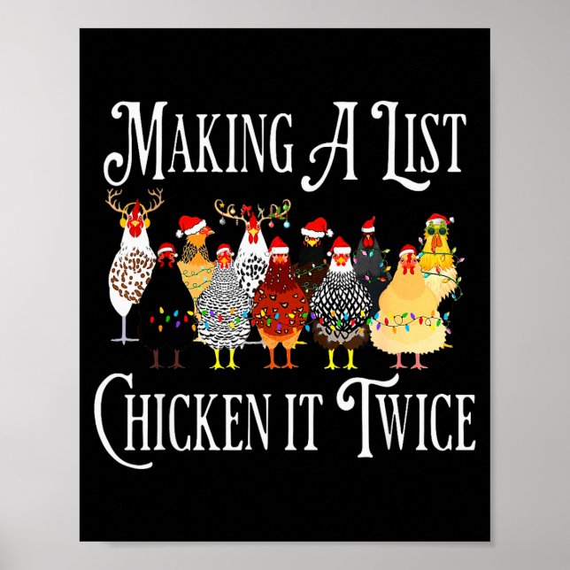 Poster Funny Chicken Christmas, Making A List Chicken It  (Frente)
