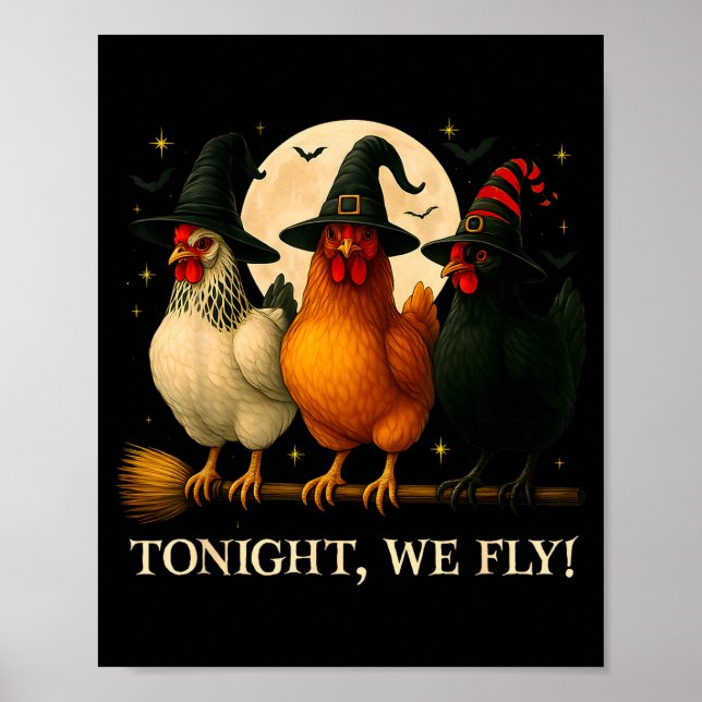 Poster Funny Chicken Halloween Costume Tonight We Fly Sok (Frente)