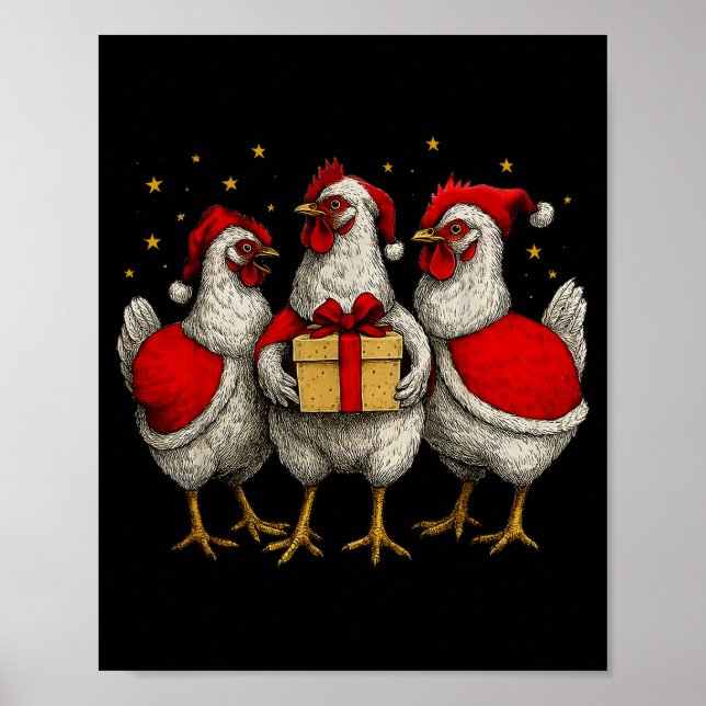 Poster Funny Chicken Santa Xmas Tree Farm Merry Christmas (Frente)