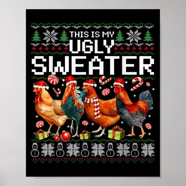 Poster Funny Chicken Ugly Christmas Sweater Holiday Desig (Frente)