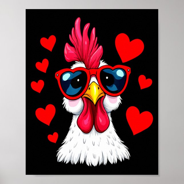 Poster Funny Chicken Valentines Day Heart Chicken Couple  (Frente)