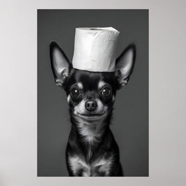 Poster Funny Chihuahua Bathroom Art Print, Toilet Paper (Frente)