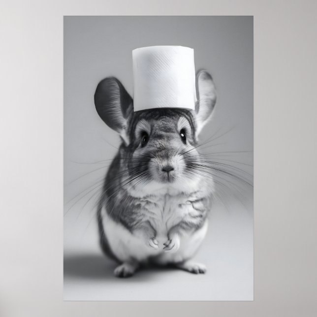 Poster Funny Chinchilla Bathroom Print, Toilet Paper Hat (Frente)