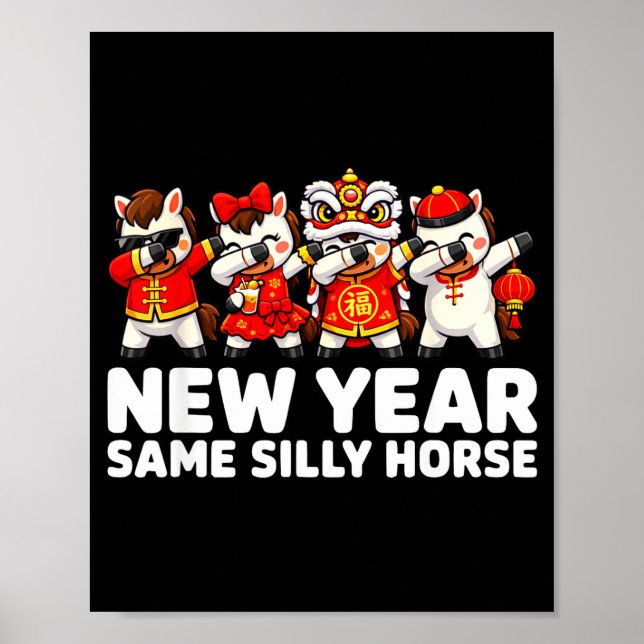 Poster Funny Chinese Lunar New Year Same Silly Horse Dabb (Frente)