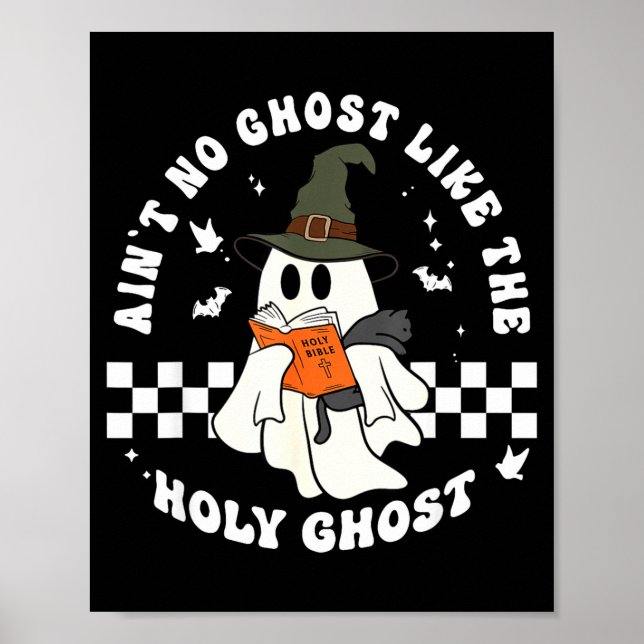 Poster Funny Christian Ghost With Bible Retro Catholic Cu (Frente)
