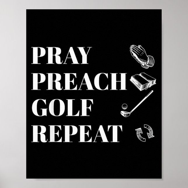 Poster Funny Christian Pray Preach Golf Repeat Pastor Min (Frente)