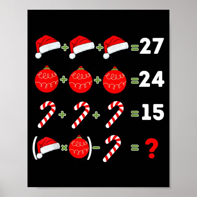 Poster Funny Christmas 6 7 Puzzle Santa Hat Ornament Cand (Frente)